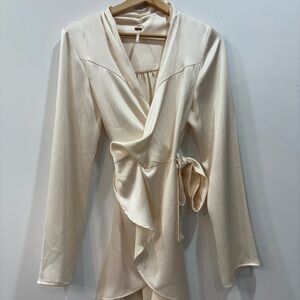 Free People Cream Wrap Blouse